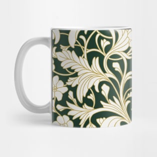 Art Nouveau Floral Ornate Pattern Green Gold and White Mug